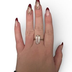 Silver Rectangular Clear Stone Ring